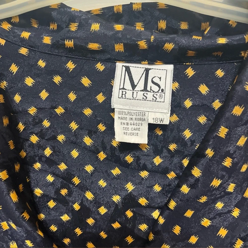 Ms. RUSS Navy and Gold Patterned Blouse - Picture 2 of 8
